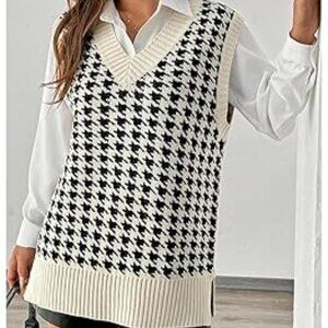 ZAFUL Women's Pullover Argyle Plaid Sweater Vest Houndstooth Knitted Sleeveless